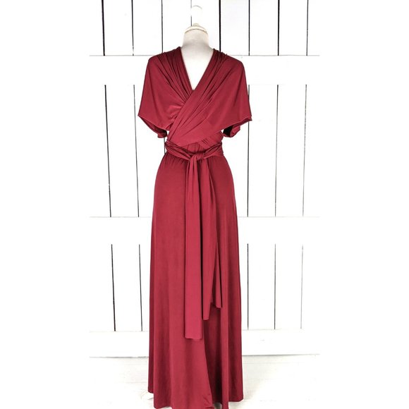 Multi wrap burgundy long maxi infinity bridesmaid dress - Picture 5 of 5